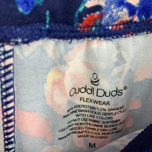Cuddl Duds Flexwear Pants Blue Floral Print Wide Leg Pull On - Picture 4 of 9